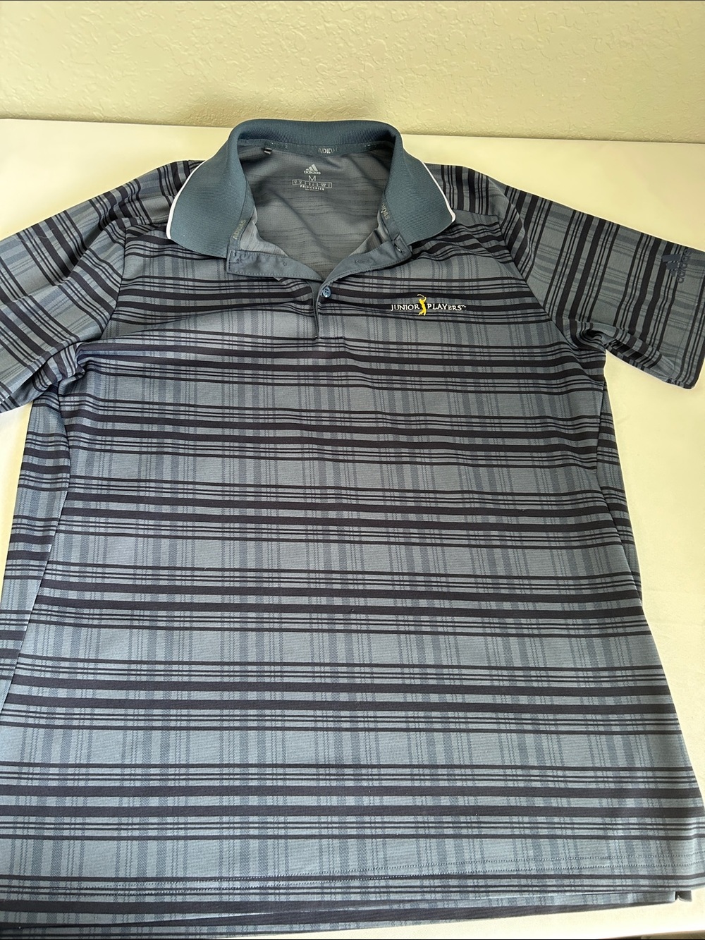 Adidas Junior Players Golf Polo Shirt Men’s Medium Blue Striped Performance